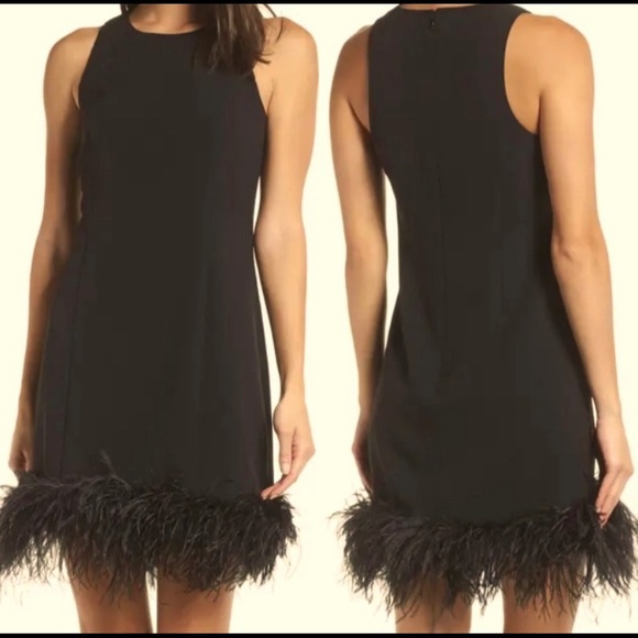 Chelsea28 Dresses & Skirts - Chelsea 28 ostrich feather trim black dress NWT size 8